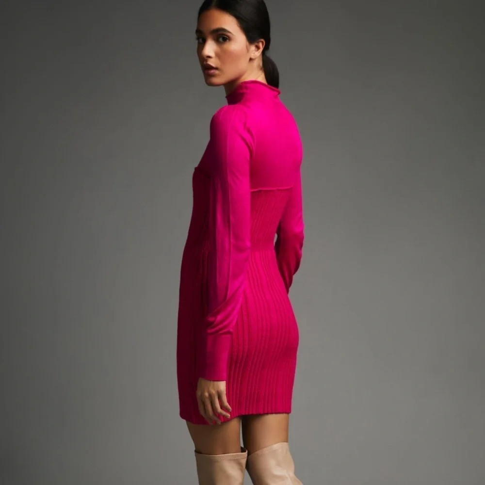 NWT Anthropologie Pink Turtleneck Sweater Dress Medium Petite - Picture 2 of 5